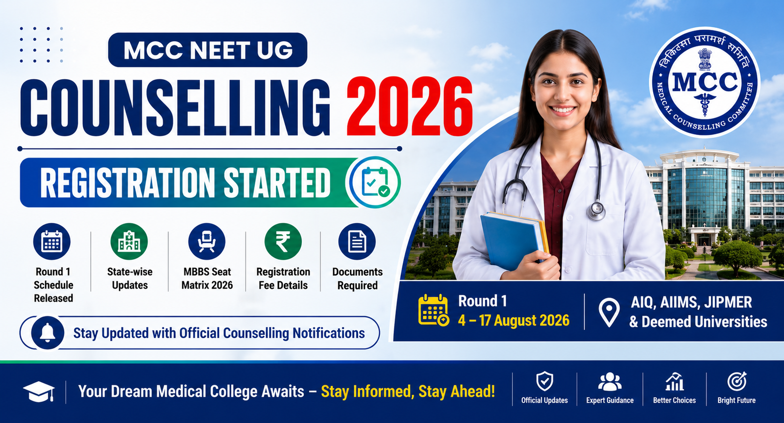 MCC NEET UG Counselling 2026 Registration Started: State-wise Updates & Round 1 Schedule